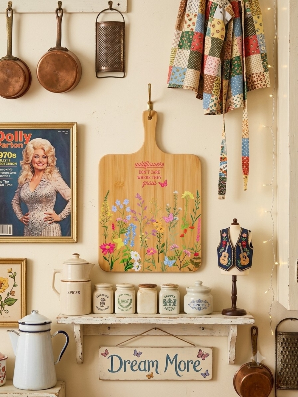 DOLLY PARTON Serving & Cutting Board with Pink Wildflower Design